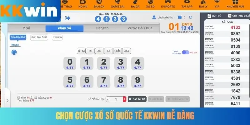 Chọn cược xổ số quốc tế KKWIN dễ dàng
