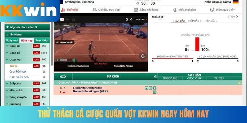 Thử thách cá cược quần vợt KKWIN ngay hôm nay